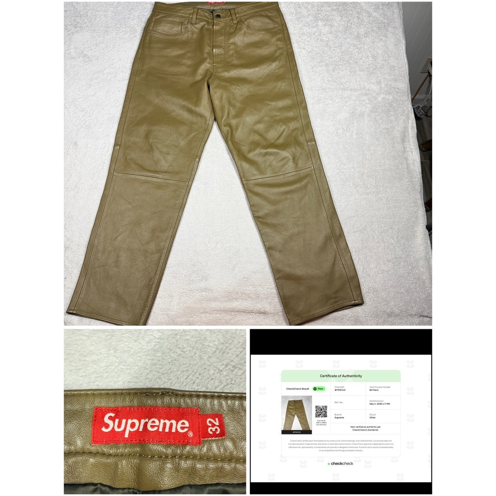Supreme Leather Pants Mens 32 Olive Tan Lambskin Straight Leg Authentic